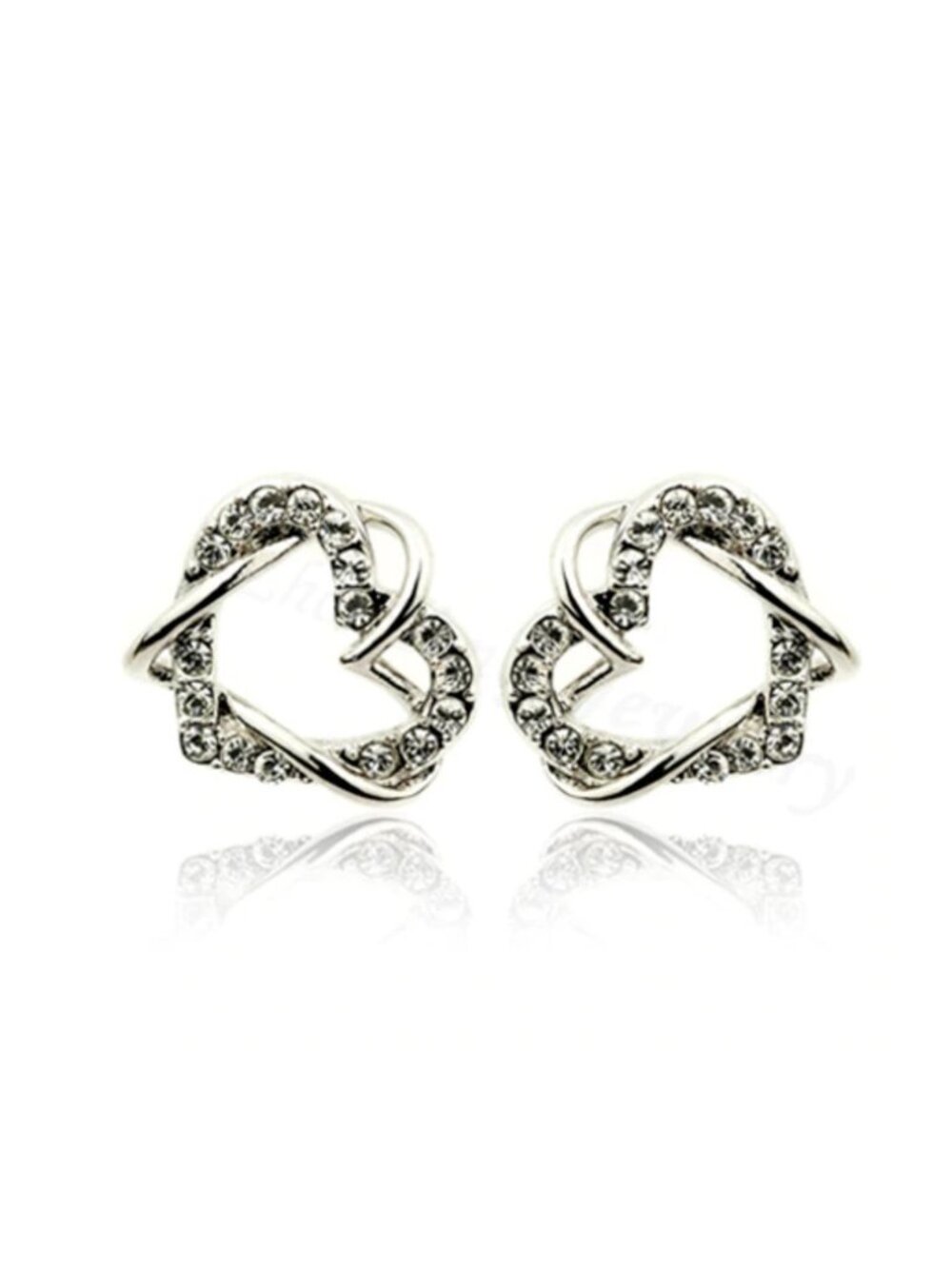 Entwined Hearts Cubic Zirconia Silver Simple Stud Earrings